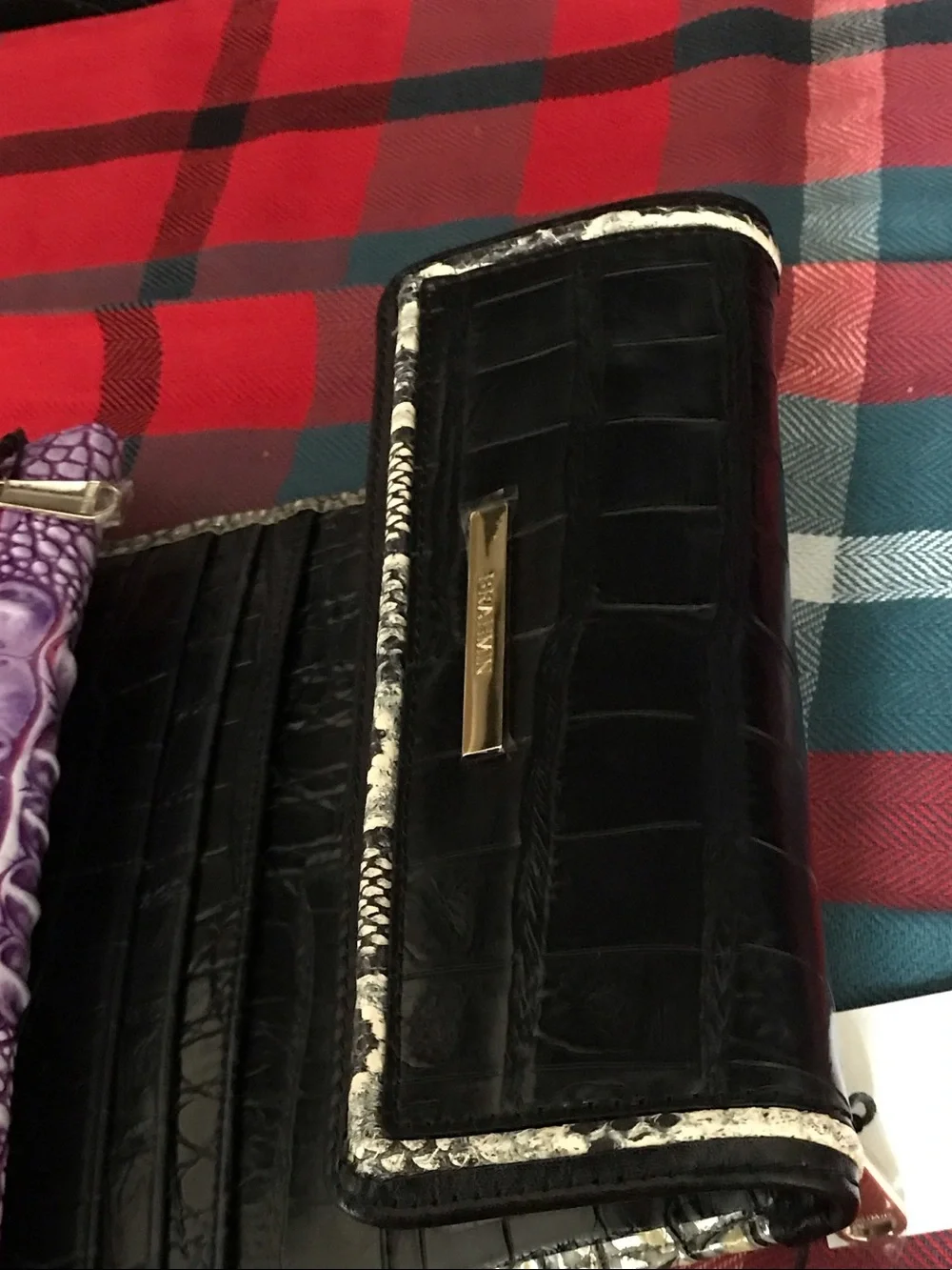 Brahmin Black and Silver Croc-Embossed Continental Wallet
